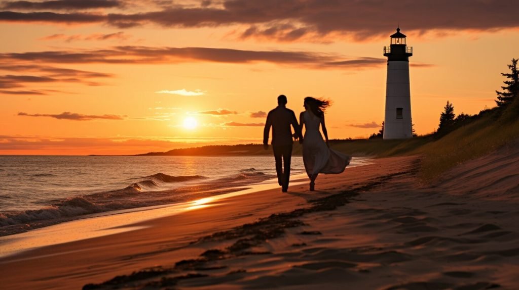 Couples on a romantic beach walk